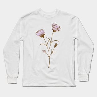 Lisianthus flower botanical line drawing in lavender Long Sleeve T-Shirt